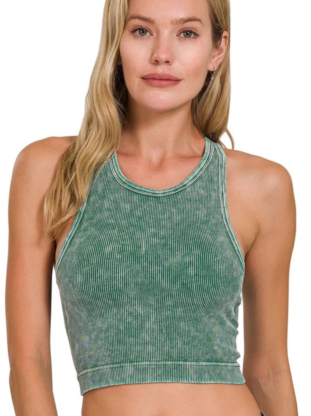 NWT Zenana Padded Mineral Acid Wash Ribbed Crop Top Size L/XL